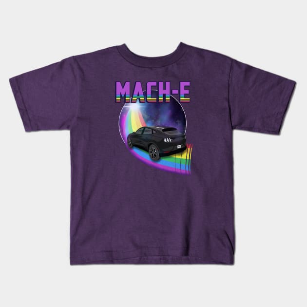 Mach-E Rides the Rainbow Galaxy in Shadow Black Kids T-Shirt by zealology